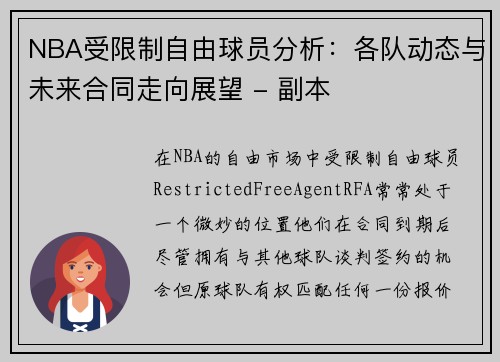 NBA受限制自由球员分析：各队动态与未来合同走向展望 - 副本