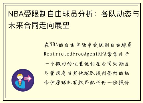 NBA受限制自由球员分析：各队动态与未来合同走向展望